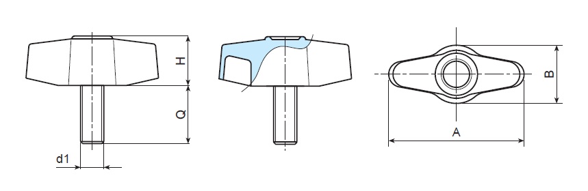 Wing Knob - Male Thread - Dimensional Drawing